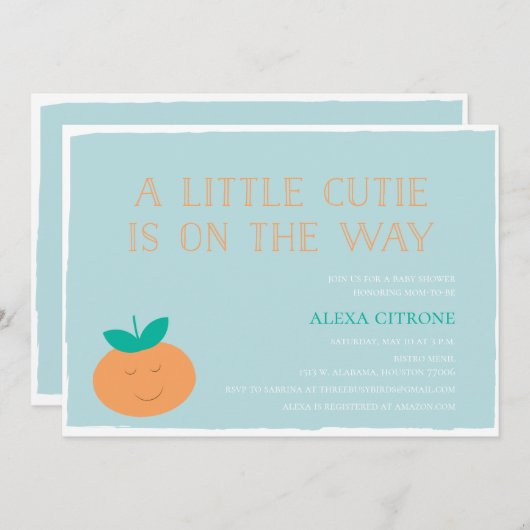 小さなかわいこちゃんが赤ちゃんシャワーの途中にある 招待状 (正面/裏面)