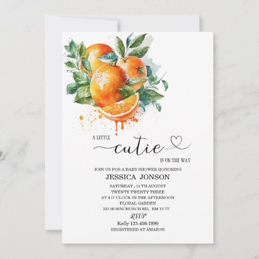 小さなかわいこちゃんが赤ちゃんシャワーの途中にある 招待状 (正面)