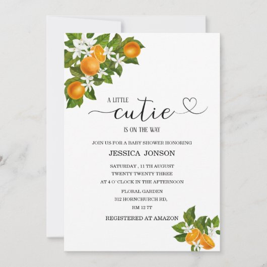 小さなかわいこちゃんが赤ちゃんシャワーの途中にある 招待状 (正面)