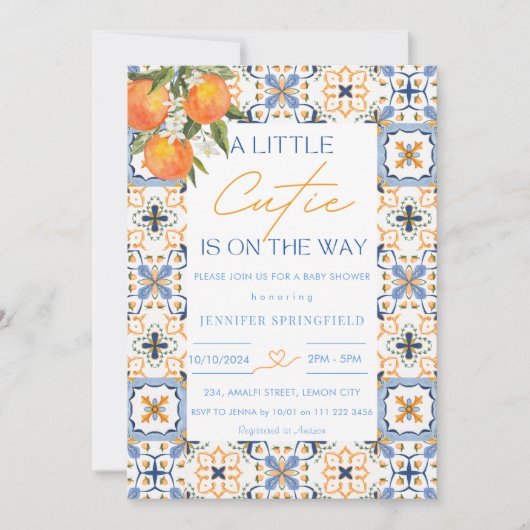 小さなかわいこちゃんが赤ちゃんシャワーを浴びている 招待状 (正面)