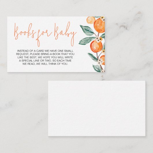 小さなかわいこちゃんが途中にあるオレンジ色の本のベビー エンクロージャーカード (正面/裏面)