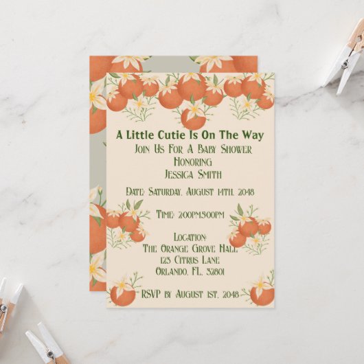 小さなかわいこちゃんが途中にある – オレンジ色の花 – パステル 招待状 (正面/裏面インサイチュ)