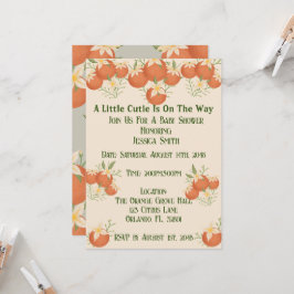 小さなかわいこちゃんが途中にある – オレンジ色の花 – パステル 招待状