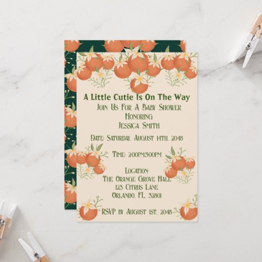 小さなかわいこちゃんが途中にある – オレンジ色の花 招待状 (正面/裏面インサイチュ)