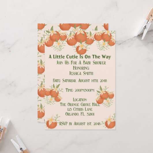 小さなかわいこちゃんが途中にある – オレンジ色の花 – 赤面 招待状 (正面/裏面インサイチュ)