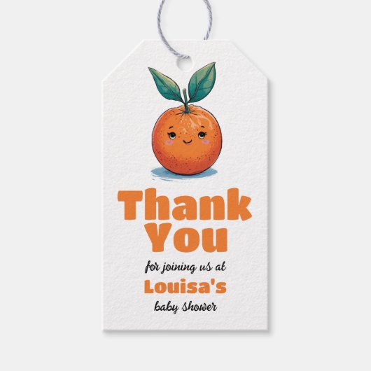 小さなかわいこちゃんが途中の赤ちゃんシャワーありがとう ギフトタグ (正面)