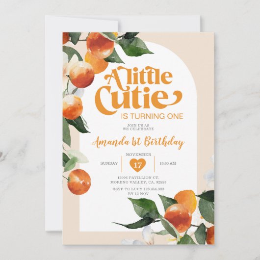 小さなかわいこちゃんが1つのオレンジ色の誕生日 招待状 (正面)