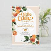 小さなかわいこちゃんが1つのオレンジ色の誕生日 招待状 (スタンド正面)
