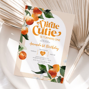 小さなかわいこちゃんが1つのオレンジ色の誕生日 招待状