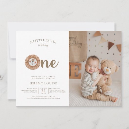 小さなかわいこちゃんが1つのBoho誕生日 招待状 (正面)