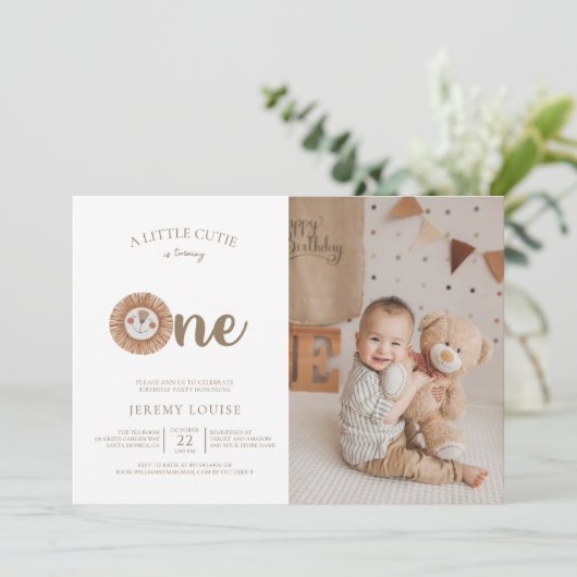 小さなかわいこちゃんが1つのBoho誕生日 招待状 (スタンド正面)