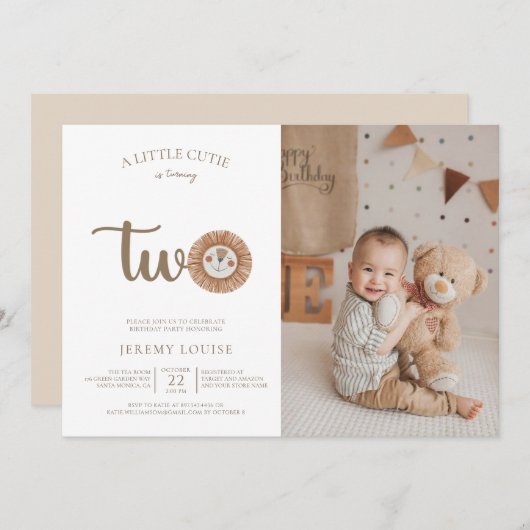 小さなかわいこちゃんが2つのボホ誕生日を回している 招待状 (正面/裏面)