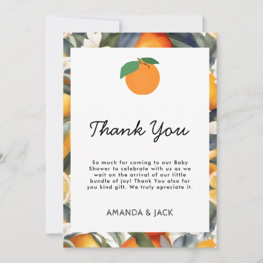 小さなかわいこちゃんがCitrus赤ちゃんシャワーの途中にある サンキューカード (正面)