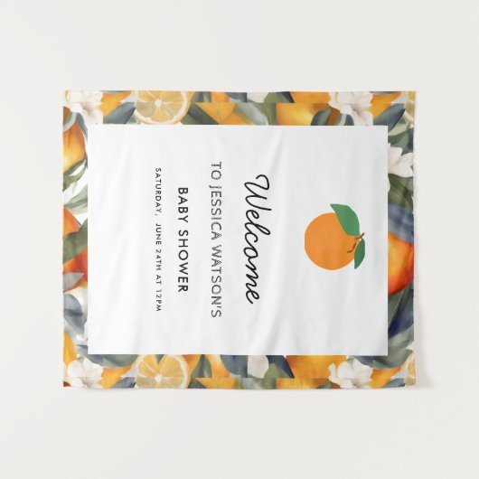 小さなかわいこちゃんがCitrus赤ちゃんシャワーの途中にある タペストリー (正面(横))