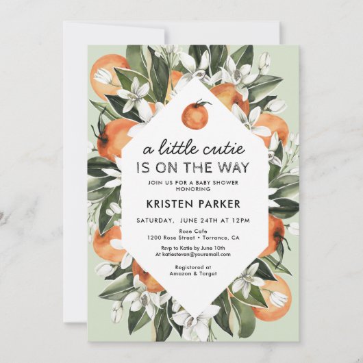 小さなかわいこちゃんがCitrus赤ちゃんシャワーの途中にある 招待状 (正面)
