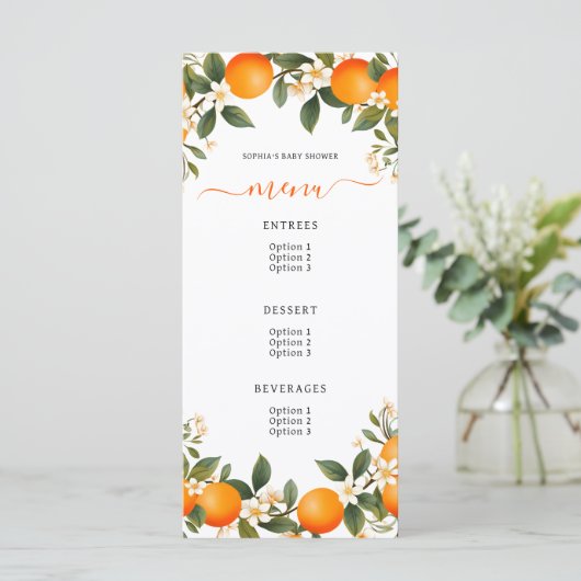 小さなかわいこちゃんがTangerine赤ちゃんシャワーに向かっている メニュー (スタンド正面)