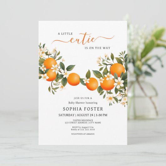 小さなかわいこちゃんがTangerine赤ちゃんシャワーに向かっている 招待状 (スタンド正面)