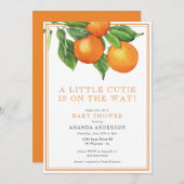 小さなかわいこちゃんのオレンジ男女兼用のベビーシャワー 招待状 (正面/裏面)