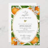 小さなかわいこちゃんのプリントオレンジ色の赤ちゃんシャワー 招待状 (正面/裏面)