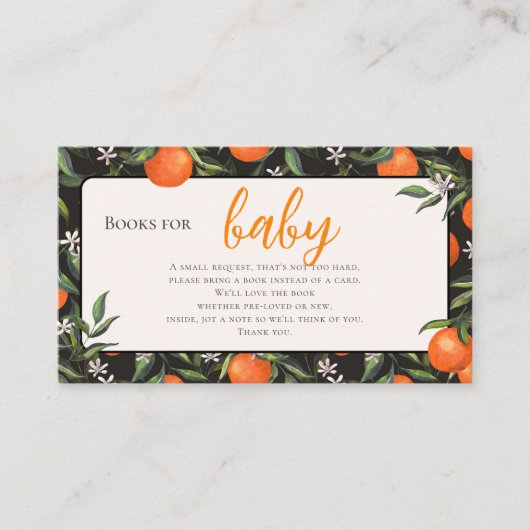 小さなかわいこちゃんの柑橘類の本の赤ちゃんシャワー エンクロージャーカード (正面)