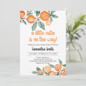 小さなかわいこちゃんの植物性オレンジの赤ちゃんシャワー 招待状 (スタンド正面)