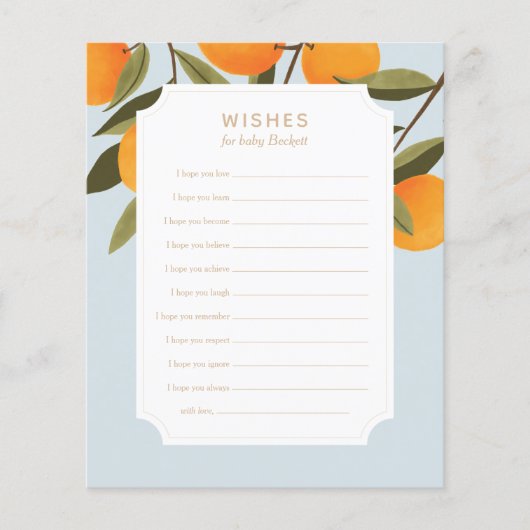 小さなかわいこちゃんの赤ちゃんシャワーの願いベビーカード (正面)