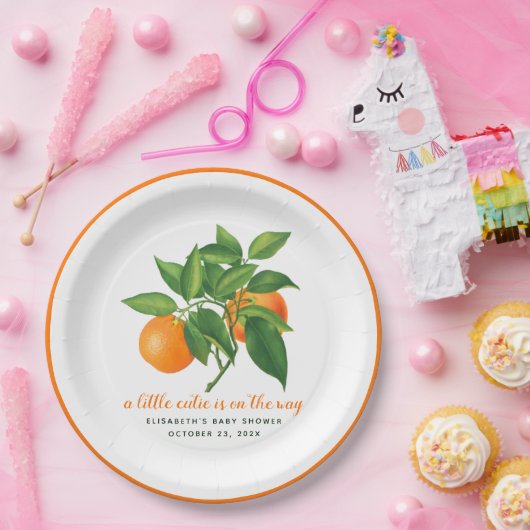 小さなかわいこちゃんの赤ちゃんシャワーオレンジの柑橘系葉の ペーパープレート (パーティー)