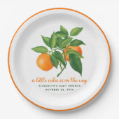 小さなかわいこちゃんの赤ちゃんシャワーオレンジの柑橘系葉の ペーパープレート (正面)