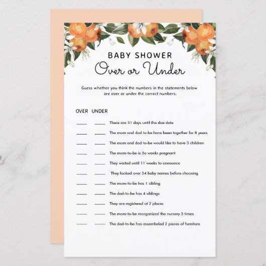 小さなかわいこちゃんの赤ちゃんシャワーゲームのカードの上と下 (正面/裏面)