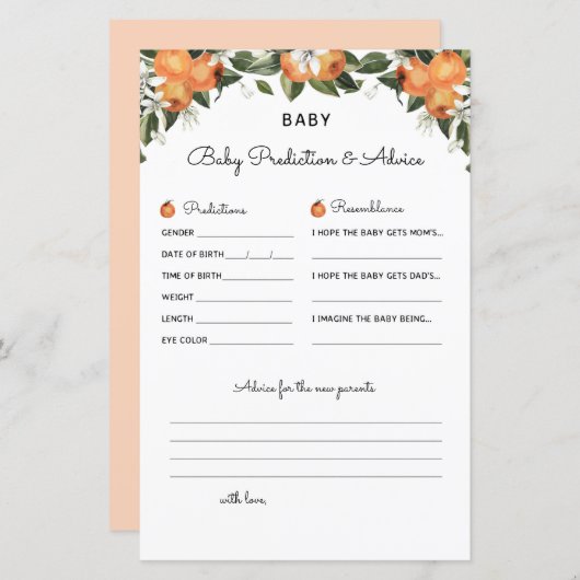 小さなかわいこちゃんの赤ちゃんシャワーゲーム予測と広告 (正面/裏面)