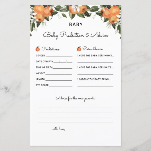 小さなかわいこちゃんの赤ちゃんシャワーゲーム予測と広告 (正面)