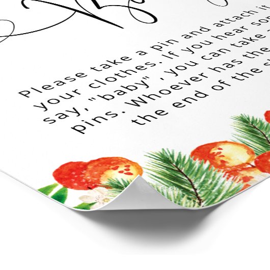 小さなかわいこちゃんの赤ちゃんシャワーベビーゲームのサインを言わない ポスター (角)