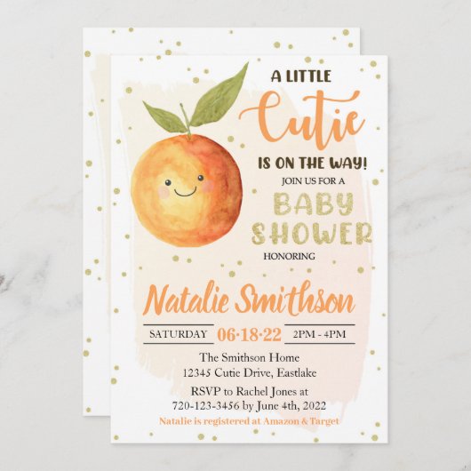 小さなかわいこちゃんの赤ちゃんシャワー招待状 招待状 (正面/裏面)