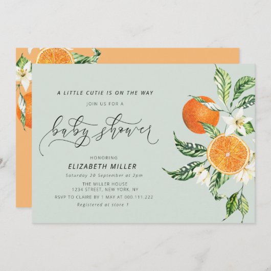 小さなかわいこちゃんの赤ちゃんシャワー招待 招待状 (正面/裏面)