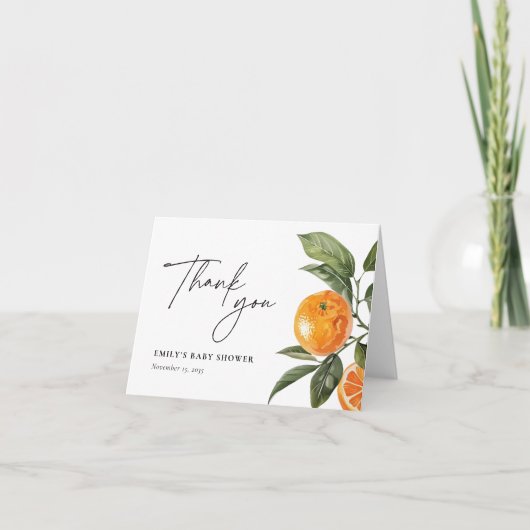 小さなかわいこちゃんは柑橘系の赤ちゃんシャワーの途中にある サンキューカード (正面)