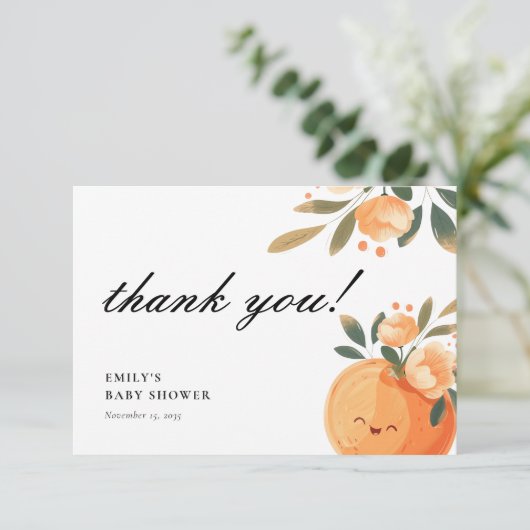 小さなかわいこちゃんは柑橘系の赤ちゃんシャワーの途中にある サンキューカード (スタンド正面)