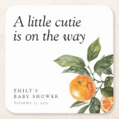 小さなかわいこちゃんは柑橘系の赤ちゃんシャワーの途中にある スクエアペーパーコースター (正面)