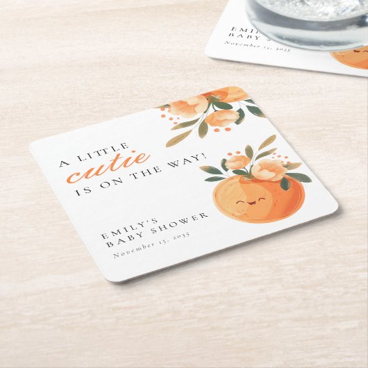 小さなかわいこちゃんは柑橘系の赤ちゃんシャワーの途中にある スクエアペーパーコースター (アングル)