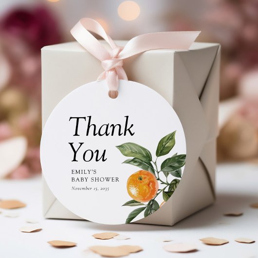 小さなかわいこちゃんは柑橘系の赤ちゃんシャワーの途中にある フェイバータグ