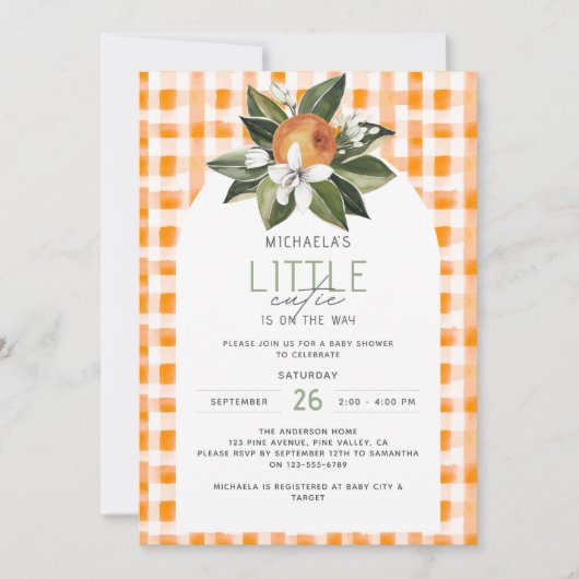 小さなかわいこちゃんは柑橘系の赤ちゃんシャワーの途中にある 招待状 (正面)