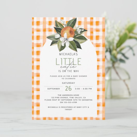 小さなかわいこちゃんは柑橘系の赤ちゃんシャワーの途中にある 招待状 (スタンド正面)