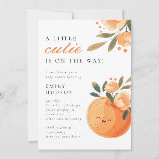 小さなかわいこちゃんは柑橘系の赤ちゃんシャワーの途中にある 招待状 (正面)