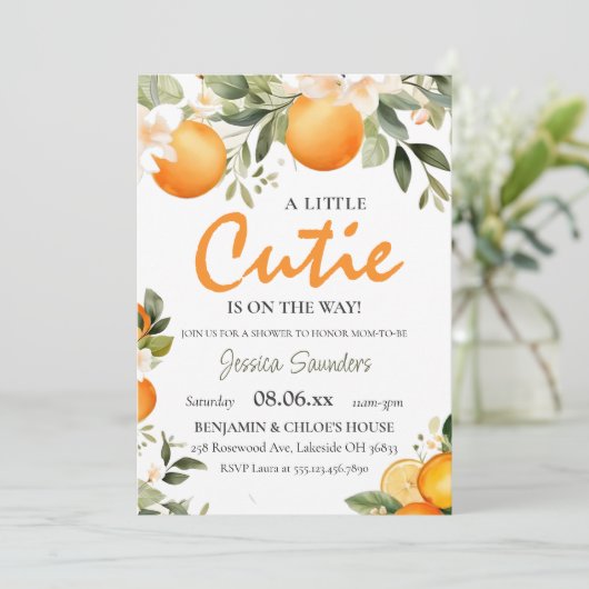 小さなかわいこちゃんは柑橘系の赤ちゃんシャワーの途中にある 招待状 (スタンド正面)