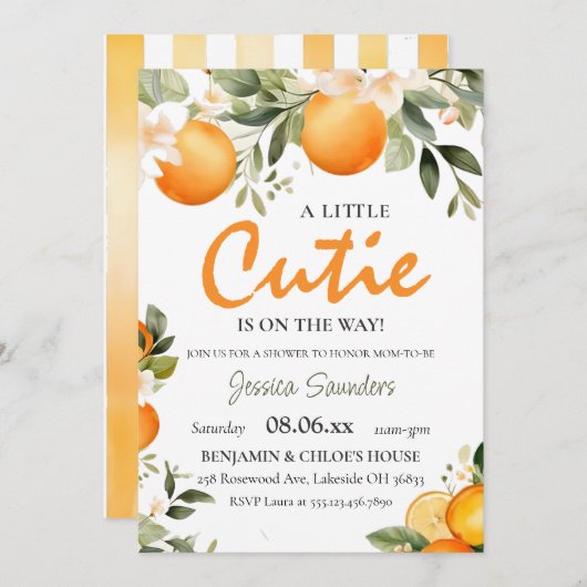 小さなかわいこちゃんは柑橘系の赤ちゃんシャワーの途中にある 招待状 (正面/裏面)