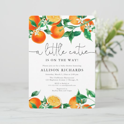 小さなかわいこちゃんは柑橘系の赤ちゃんシャワーの途中にある 招待状 (スタンド正面)