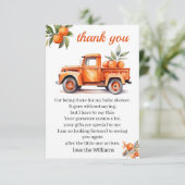 小さなかわいこちゃんオレンジのトラック柑橘系ベビーシャワー サンキューカード (スタンド正面)