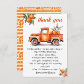 小さなかわいこちゃんオレンジのトラック柑橘系ベビーシャワー サンキューカード (正面/裏面)