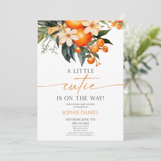 小さなかわいこちゃんオレンジの柑橘系フローラベビーシャワー 招待状 (スタンド正面)