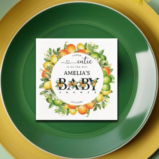 小さなかわいこちゃんオレンジの柑橘系ベビーシャワーナプキン スタンダードカクテルナプキン