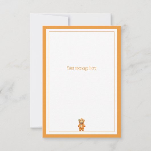 小さなかわいこちゃんオレンジベア赤ちゃんシャワー サンキューカード (裏面)